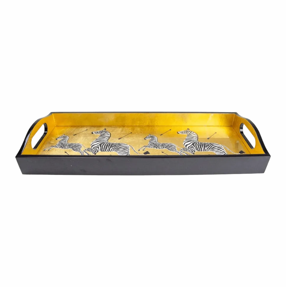 Zebras Gold Lacquer Trays - 1 Each